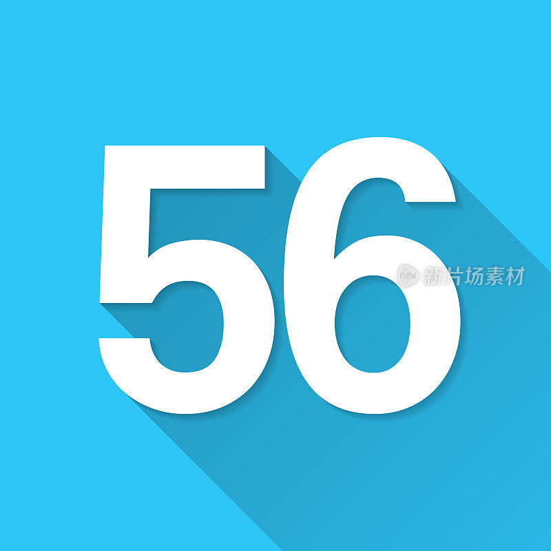 56 - 56号。图标在蓝色背景-平面设计与长阴影